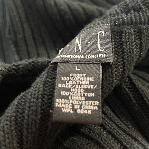 Beautiful gently used INC black leather sweater with a hood and zipper size L - Picture 12 of 13